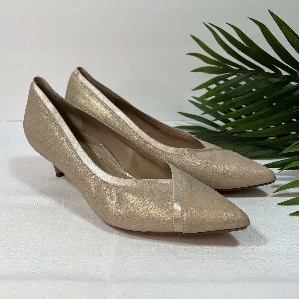 Vionic Josie Leather Pointed Kitten Heels Shimmer Gold Sz 11 Wedding Prom